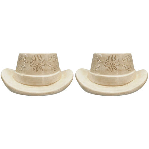 2PK Urban Ceramic Cowboy Hat Outdoor Garden Planter Pot 20x9cm Tan