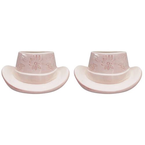 2PK Urban Ceramic Cowboy Hat Outdoor Garden Planter Pot 20x9cm Pink