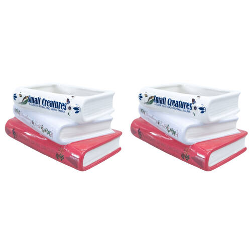 2PK Urban Ceramic Book Stack Outdoor Garden Planter Pot 18x12cm White