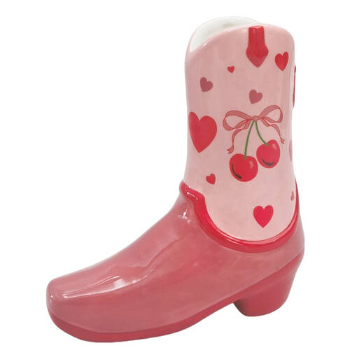 Urban Ceramic Cowboy Boots Cherry Home Decor Flower Vase 19x17cm Pink
