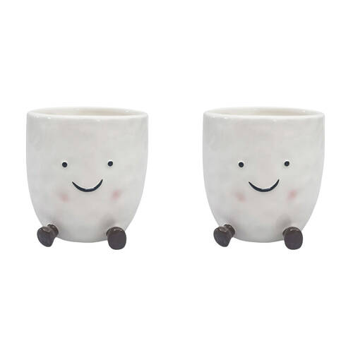 2PK Urban Ceramic Sweetie Pie Friends Vessel Decorative Storage Vase 11cm White