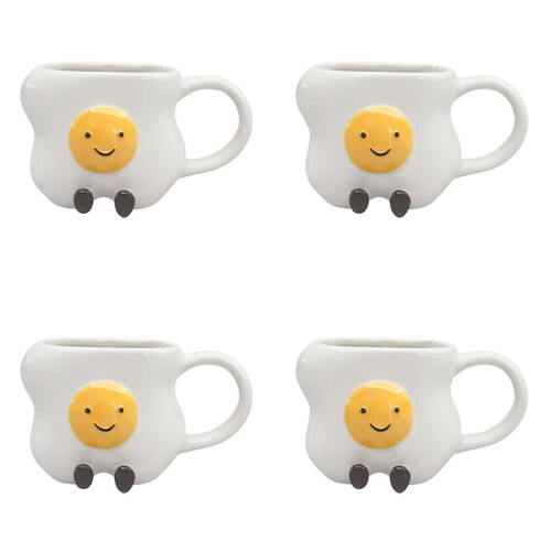 4PK Urban Ceramic Ellie Egg Friends 3D Coffee Drinking Mug 9cm White