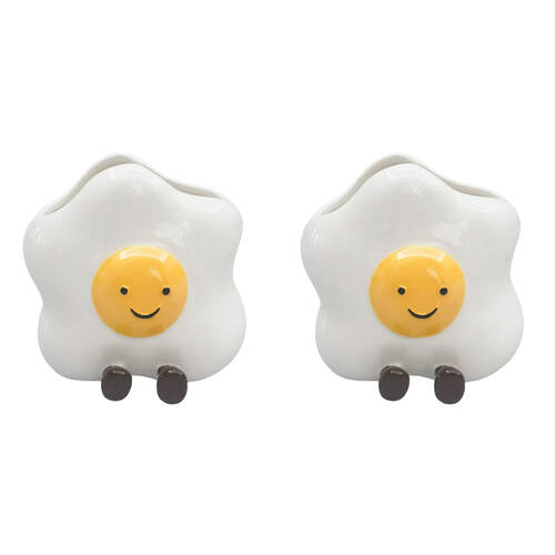 2PK Urban Ceramic Ellie Egg Friends Vessel Decorative Storage Vase 11cm White