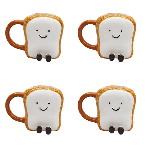 4PK Urban Ceramic Teddy Toast Friends 3D Coffee Drinking Mug 10cm White