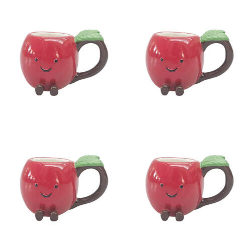 4PK Urban Ceramic Annie Apple Friends 3D Coffee Drinking Mug 9cm Red
