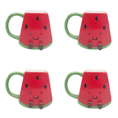 4PK Urban Ceramic Winnie Watermelon Friends 3D Coffee Drinking Mug 10cm Red