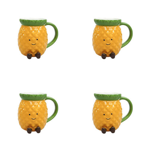 4PK Urban Ceramic Penny Pineapple Friends 3D Coffee Drinking Mug 10cm Yellow