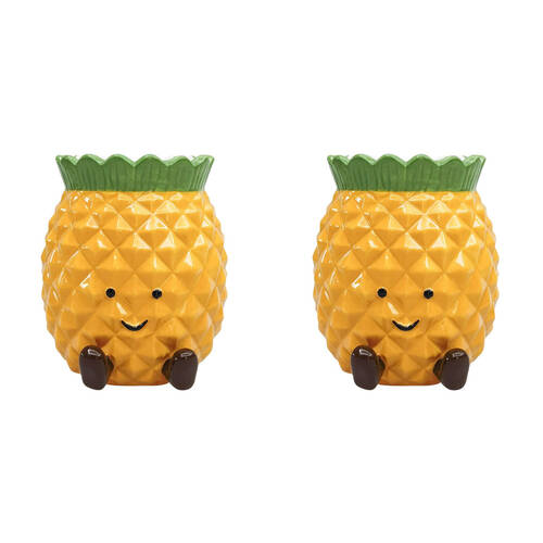 2PK Urban Ceramic Penny Pineapple Friends Vessel Decorative Vase 14x12cm Yellow
