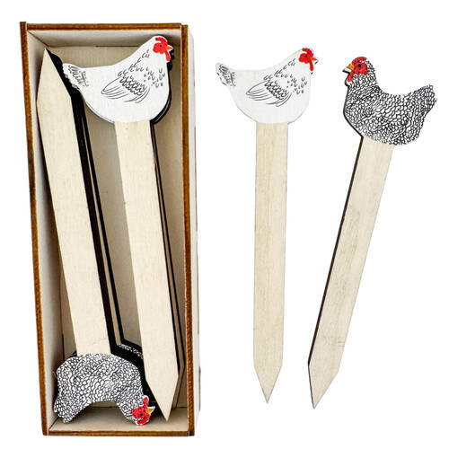 8pc Urban Wooden Chicken Design Plant Markers Gift Box 14cm Black/White
