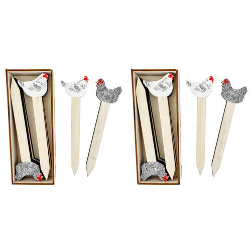 2x 8pc Urban Wooden Chicken Design Plant Markers Gift Box 14cm Black/White