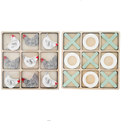 2pc Urban Classic and Chicken Tic Tac Toe Wooden Board Game Set 17cm