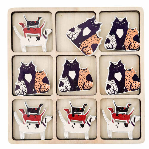Urban Cat Dog Tic Tac Toe Wooden Board Game Set 17cm Brown/Black