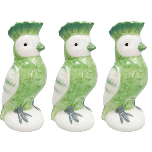 3PK Urban Ceramic Perdy Parrot Bud Home Decor Flower Vase 13x7cm Green