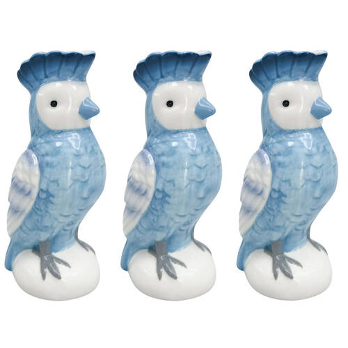 3PK Urban Ceramic Perdy Parrot Bud Home Decor Flower Vase 13x7cm Blue