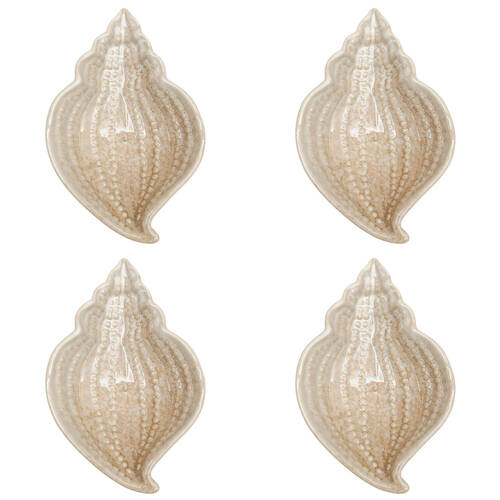 4PK Urban Ceramic Reef Shell Trinket Storage Tray Dish 14x2cm Bisque