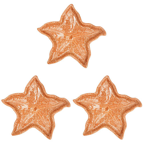 3PK Urban Ceramic Reef Star Fish Trinket Storage Tray Dish 2x16cm Orange