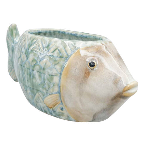 Urban Ceramic Reef Fish Outdoor Garden Planter Pot 20x8cm Blue