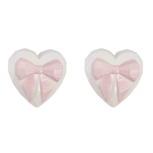 2PK Urban Ceramic Heart w/ Bow Trinket Storage Box 9cm Pink/White