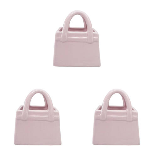 3PK Urban Ceramic Bow Handbag Vessel Home Decor Vase 12x10cm Pink