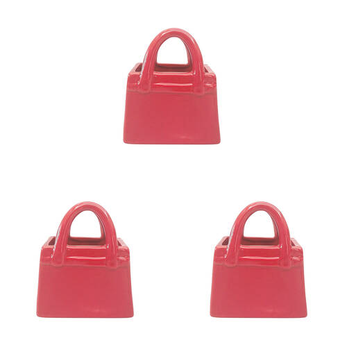 3PK Urban Ceramic Bow Handbag Vessel Home Decor Vase 12x10cm Red