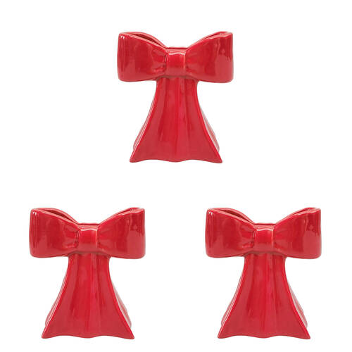 3PK Urban Ceramic Bow Home Decorative Flower Vase Pot 11x10cm Red