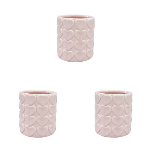 3PK Urban Ceramic Embossed Heart Outdoor Garden Planter Pot 13x9cm Pink