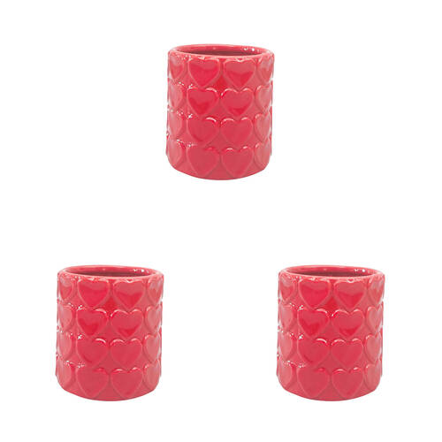 3PK Urban Ceramic Embossed Heart Outdoor Garden Planter Pot 13x9cm Red