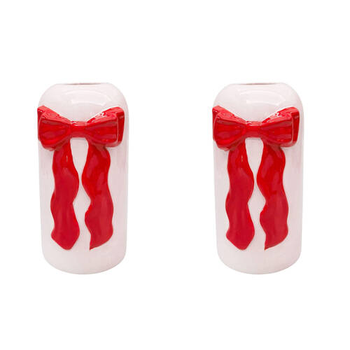 2PK Urban Ceramic Tall Bow Home Decor Flower Vase 22x12cm Red/Pink