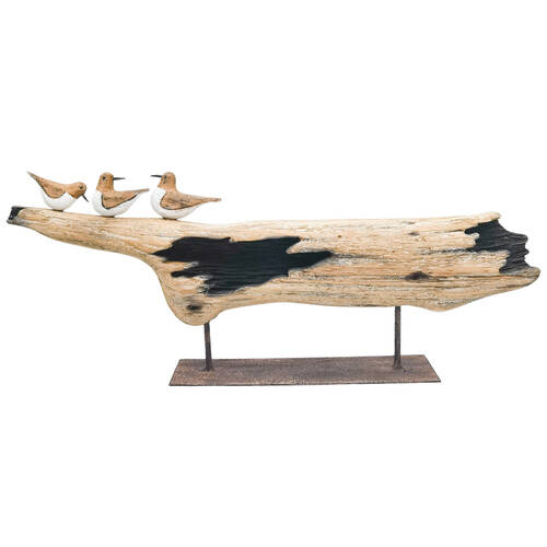 Urban Wooden Drift Triple Seabirds Table Ornament 19x50cm Natural