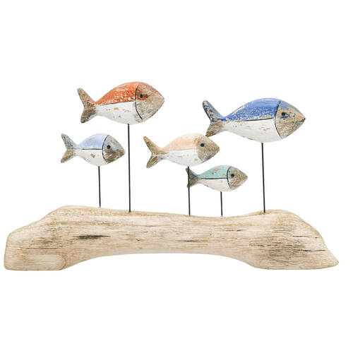 Urban Wooden Drift School of Fish Table Colourful Ornament 22x40cm Natural