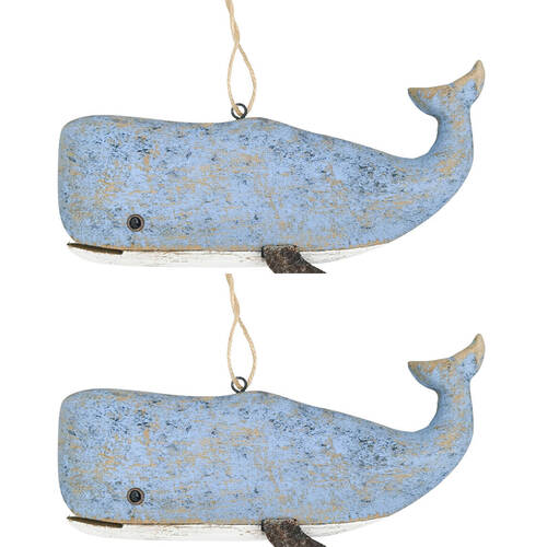 2PK Urban Wooden Drift Whale Hanging Decoration Ornament 13x28cm Blue