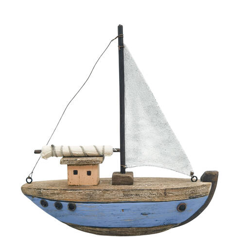 Urban Wooden Drift Boat Table Decorative Ornament 21x19cm Blue/Natural