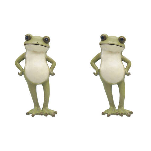 2PK Urban Standing Frog Resin Decorative Ornament Statue 21x11cm Green