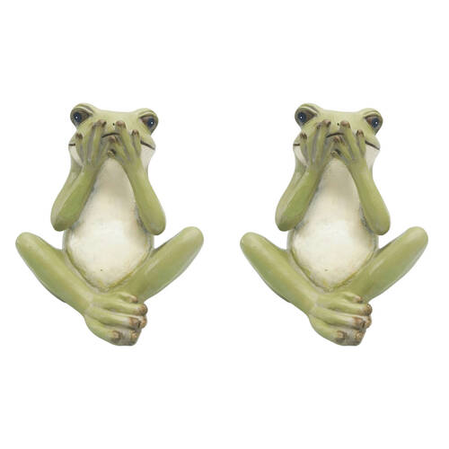 2PK Urban Sitting Frog Resin Decorative Ornament Statue 15x11cm Green
