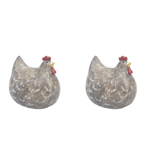 2PK Urban Chicken Resin Decorative Ornament Statue Small 9cm Brown