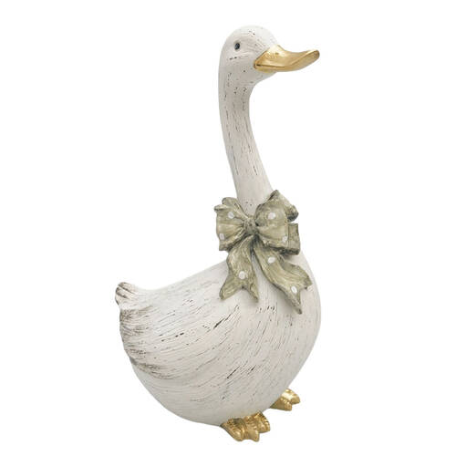 Urban Goose w/ Bow Resin Decorative Ornament Medium 23x13cm White