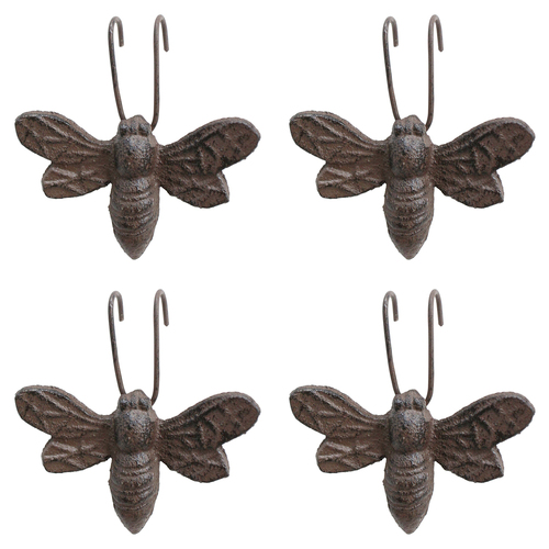 4PK LVD Rustic Cast Iron 9.5cm Pot Hanger Bee Ornament - Brown