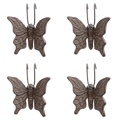 4PK LVD Rustic Cast Iron 9.5cm Pot Hanger Butterfly Ornament - Brown