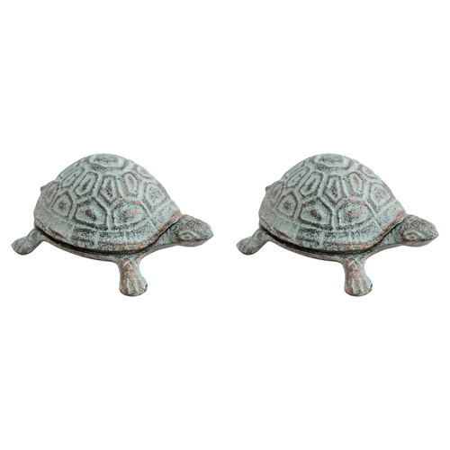 2PK LVD Cast Iron 10cm Keyhide Tortoise Storage Trinket - Green