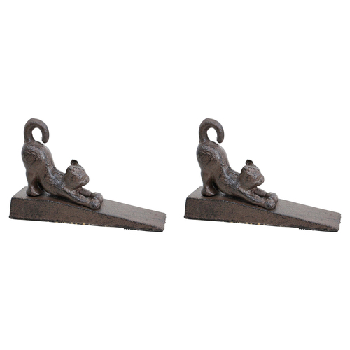 2PK LVD Stretching Cat 15cm Cast Iron Doorstop Weighted Stopper Home Decor