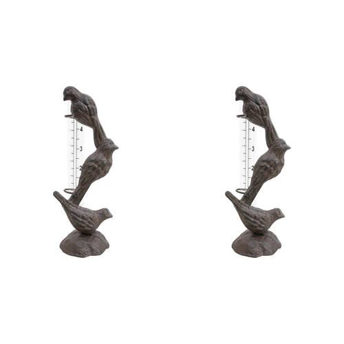 2PK LVD Cast Iron Rain Gauge Birds Home/Garden Decor 7x20cm - Brown