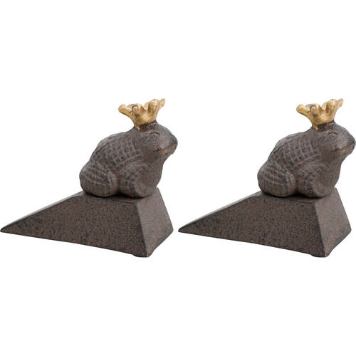 2PK LVD Cast Iron Doorstop Frog Prince 10.5x8.5cm Brown