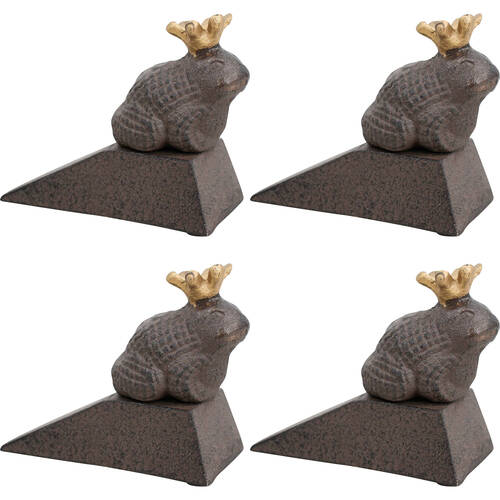 4PK LVD Cast Iron Doorstop Frog Prince 10.5x8.5cm Brown