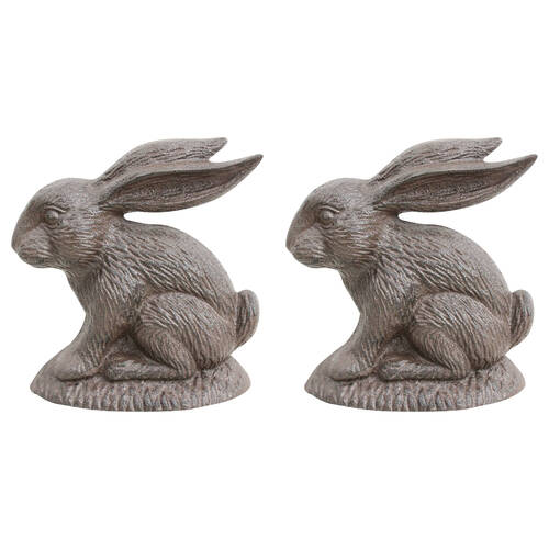 2PK LVD Cast Iron Doorstop Rabbit Door Stopper Decor 16.5cm - Brown