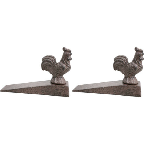 2PK LVD Cast Iron Doorstop Rooster Door Stopper Decor 14.5cm - Brown
