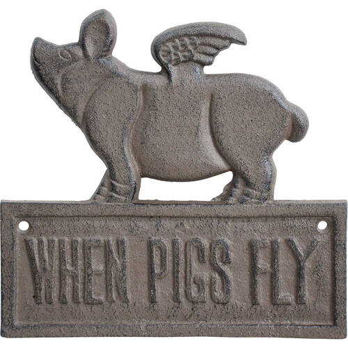 LVD Cast Iron Sign When Pigs Fly Home/Garden Decor 19x18cm -  Brown