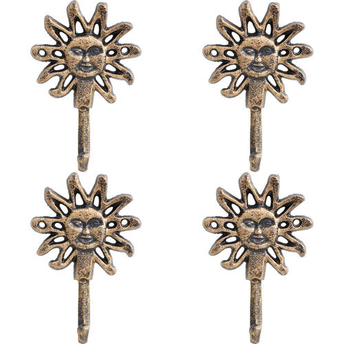 4PK LVD Cast Iron Wall Hook Home Decor 11x16cm - Celestial Sun