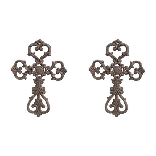 2PK LVD Wall Cross Cast Iron Hanging Ornament Decor - Medium