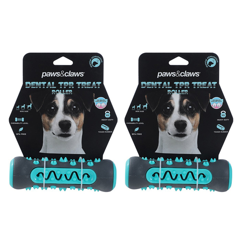 2PK Paws And Claws 15x5cm Rubber Treat Roller Bone Dental Dog/Pet Toy Black/Teal