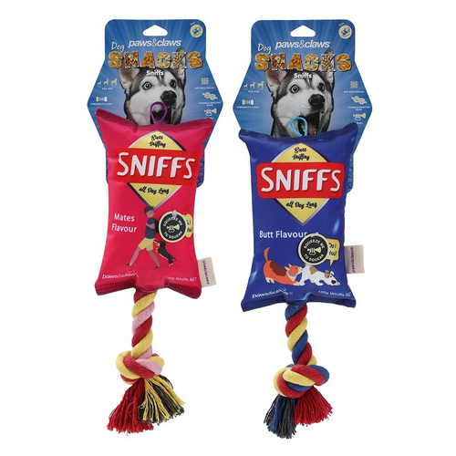 2PK Paws & Claws 38cm Pet/Dog Toy Sniffs Chips Snacks Oxford Tugger w/ Rope - Assorted